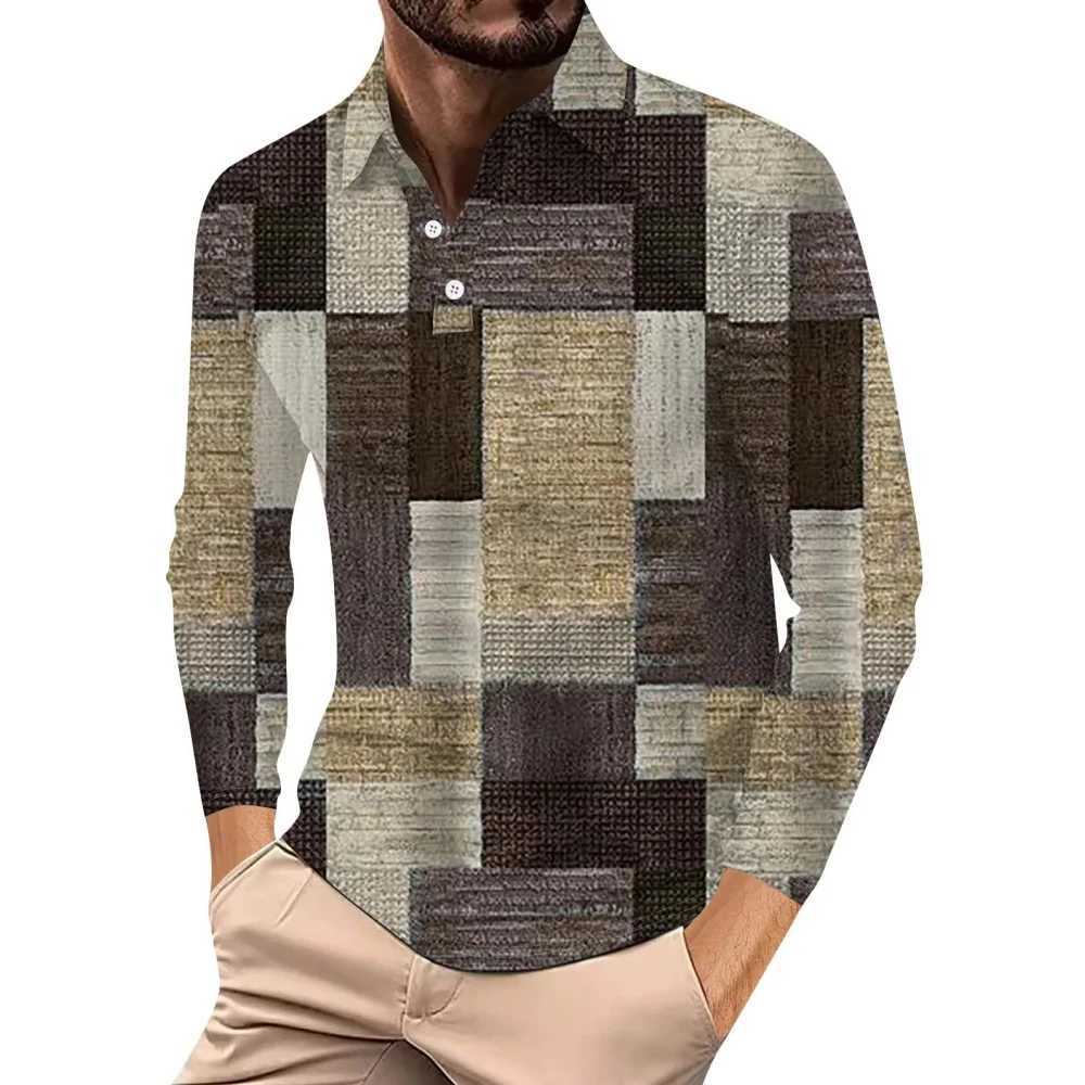 Retro plain weave mens T-shirt fashionable and comfortable lapel shirt mens top Strt casual long Sve mens T-shirt W241106