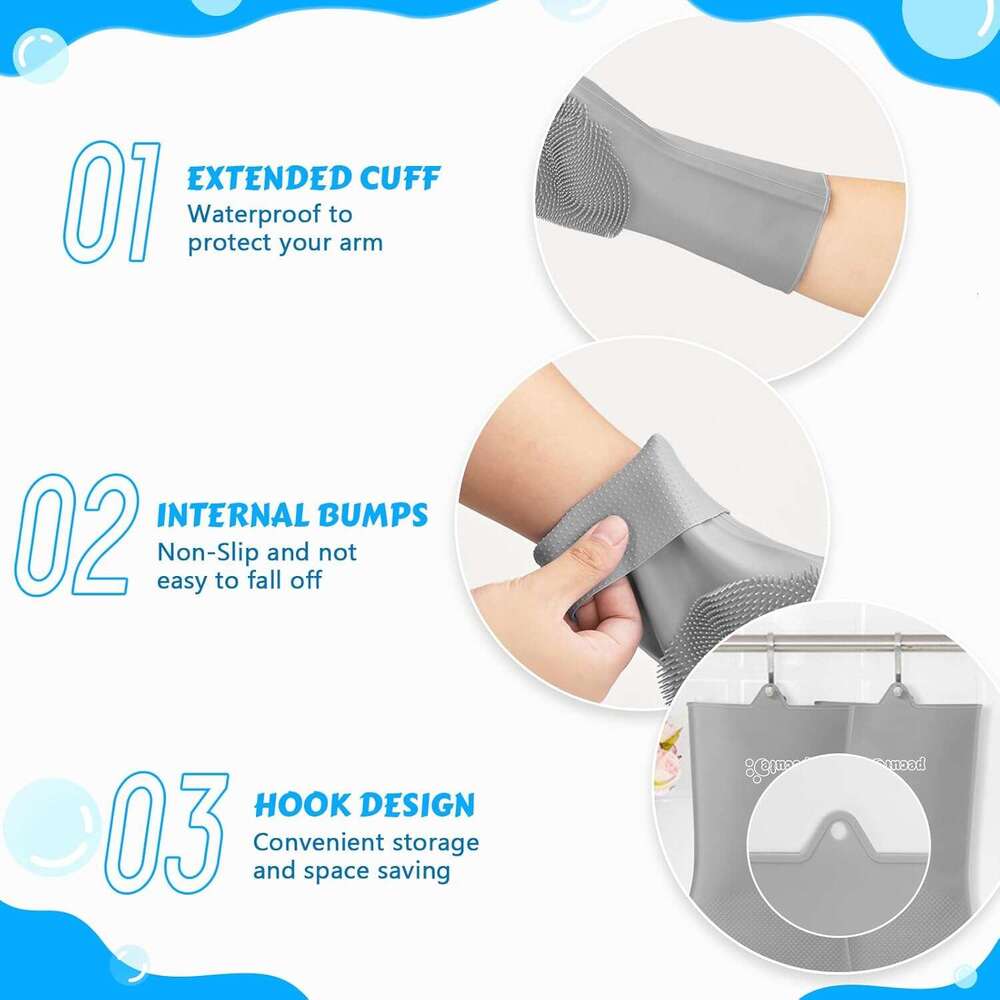 Pecute Pet Grooming Gloves, Large, Gray, Heat Resistant, High-Density Teeth, Silicone Dog Bathing Gloves with Enhanced Five Finger Design, for Washing