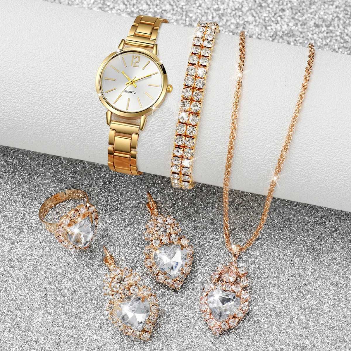 6-piece/warm luxury watch set with fashionable style synthetic diamond jewelry set a gift for girlfriend Ms wife X241106