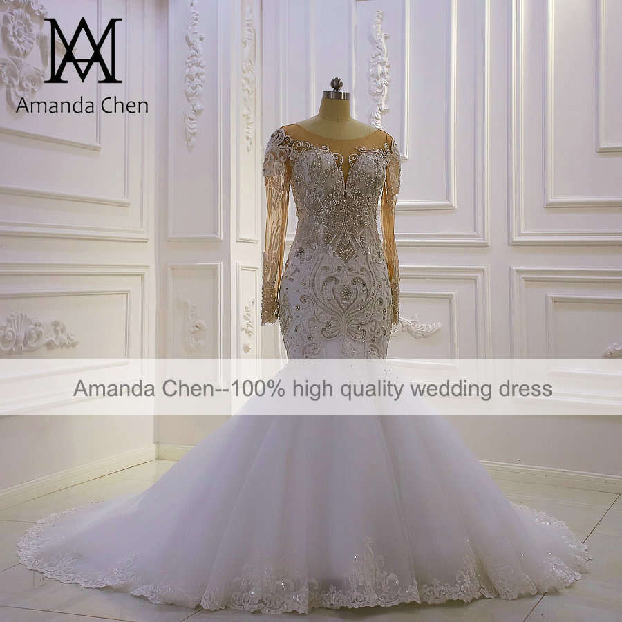 Long Sleeve Beaded Mermaid Wedding Dress