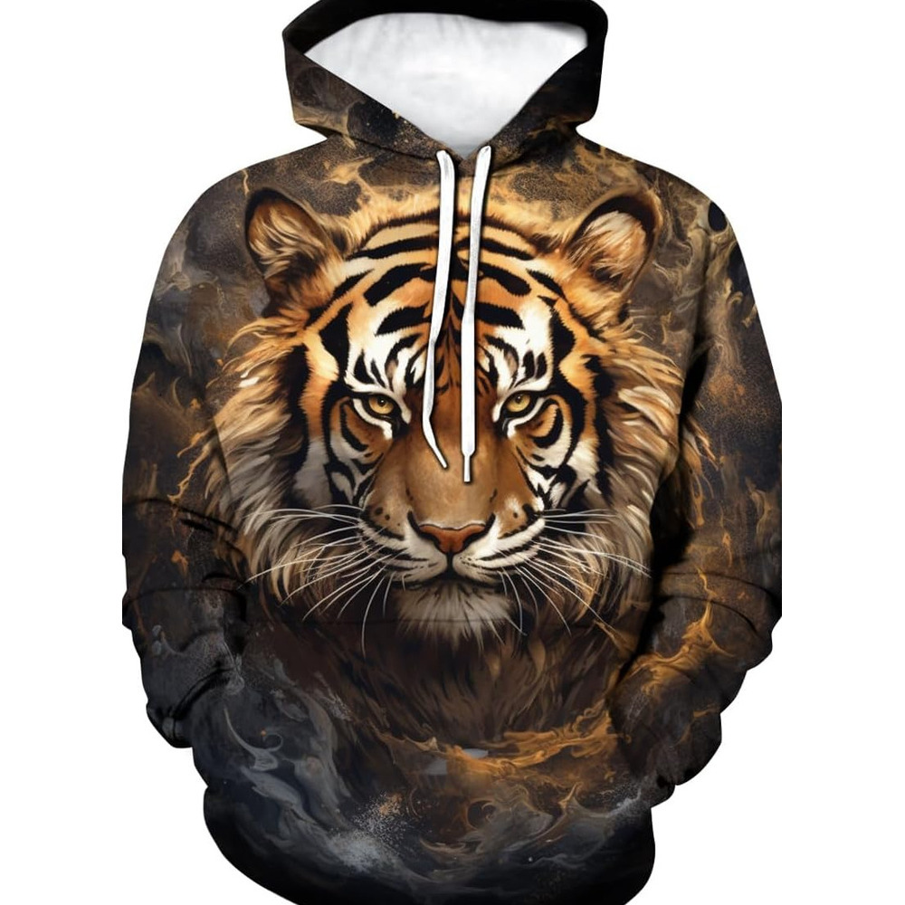 Hoodie for Mens Womens Mens Novelty Tiger Pattern Hoodies 3D Printed Sweatshirt Pullover with Pocket Graphic Hoodies sweatshirt Pullover Long Sleeve M