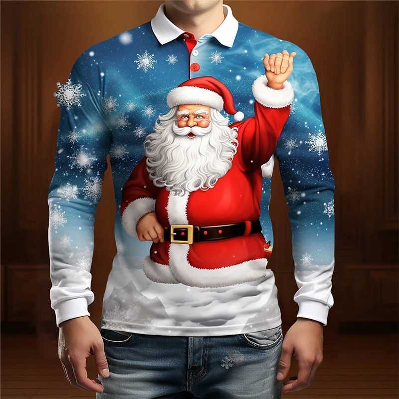 Fashionable Christmas Pattern Long Sve Shirt Spring and Autumn Trend Casual 3D Printed T-shirt Loose Holiday Harajuku Pulleys W241106
