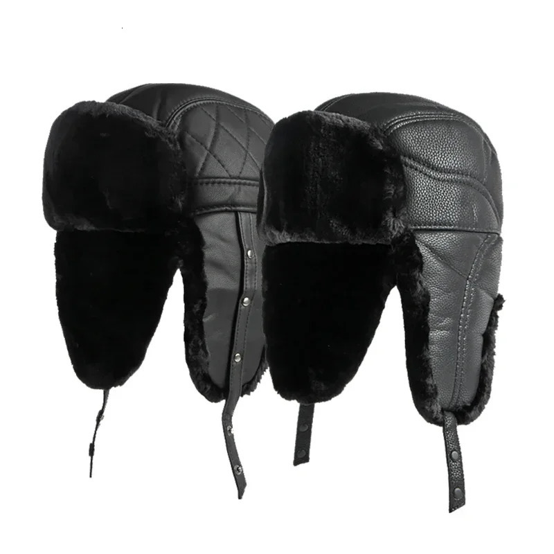Outdoor Winter Mens Fur Bomber Hat Thick Warm Hunter Pilot Cavalry Ear Hoods Flip up Ski Usanka Hat Russian Ski Hat 241106