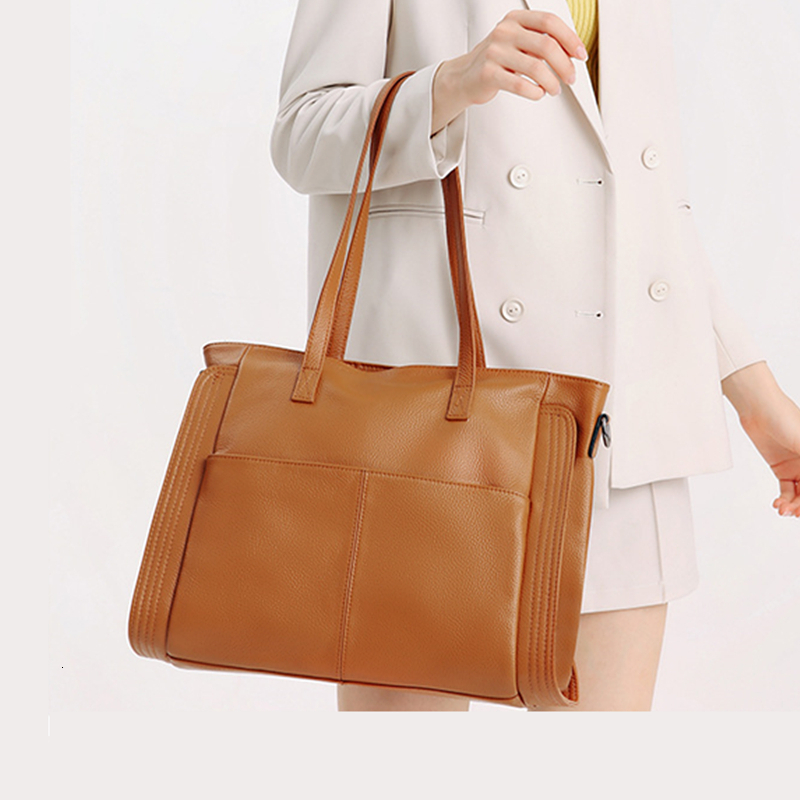 Toptrends 100% Natural Genuine Leather Large Tote Handbags For Women 2024 Winter Designer Shopper Ladies Shoulder Messenger Bags
