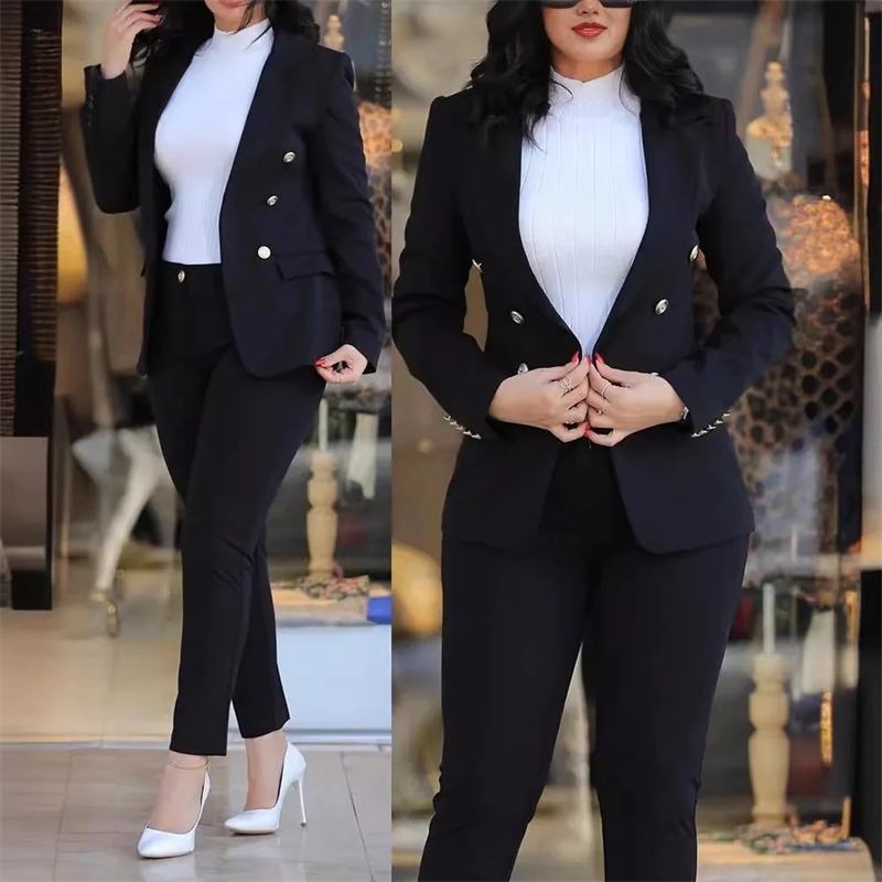 Casual Fashionable Professional Womens Clothing Western Style Suit Jacket Pants 2 Piece Set Female Career Wear 241105