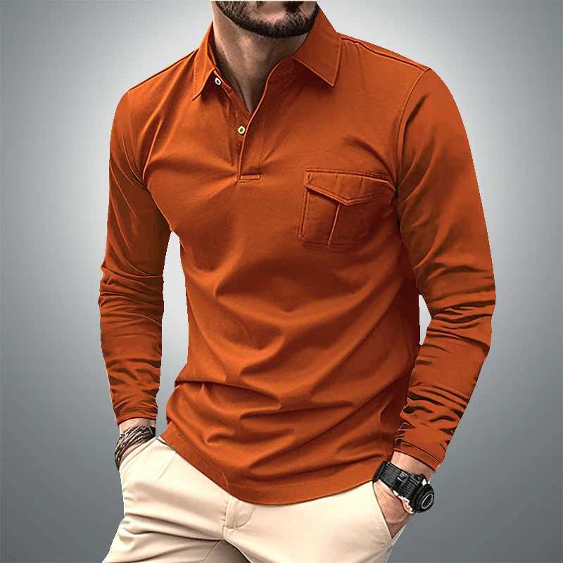 Spring/Summer Mens Long Sved Business Shirt Casual Collar Pocket Solid Color T-shirt European and American Plus Size W241106
