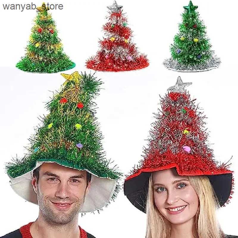 Wide Brim Hats Bucket Hats New Creative Christmas Hat Shiny Tinsel Colorful Poms Christmas Themed Hats Clothing Party Role-Playing Home Holiday Party 