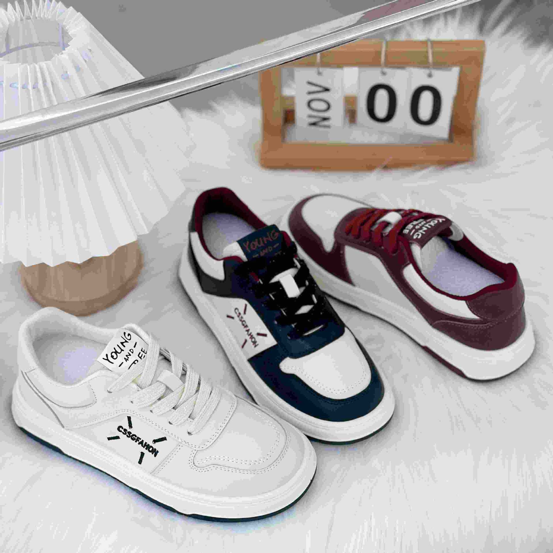 Thick soled versatile white for women, 2024 autumn winter new item, color blocked round toe lace up plush warm sports and leisure shoes