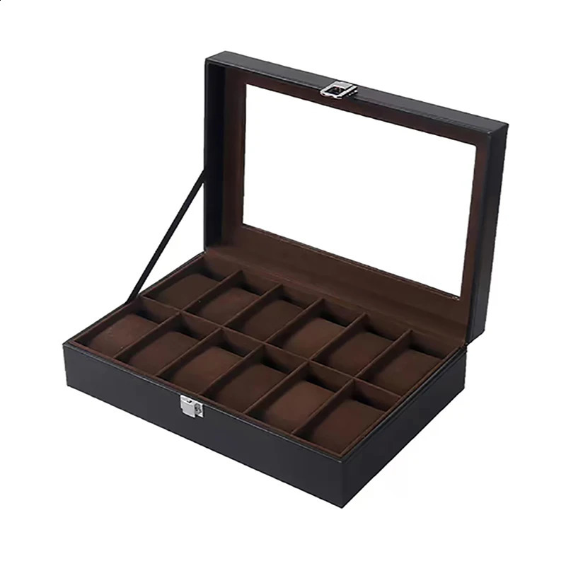 6/10/12 Girl Pu Leather Grey/Coffee Watch Organizer Glass Box Storage Box Travel Watch Display Watch and Jewelry 241105