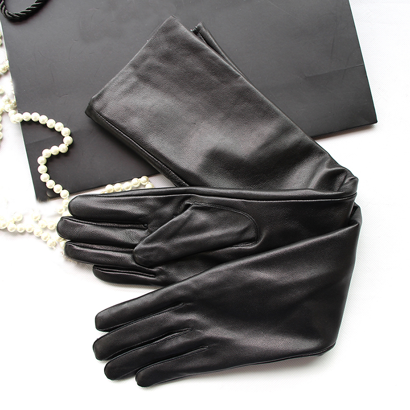 Long gloves Women's Genuine Leather Gloves Black Long Sheepskin Glove Over Elbow 40cm50cm60cm Ladies Mittens Winter Velvet Warm Fashion Arm Sleev