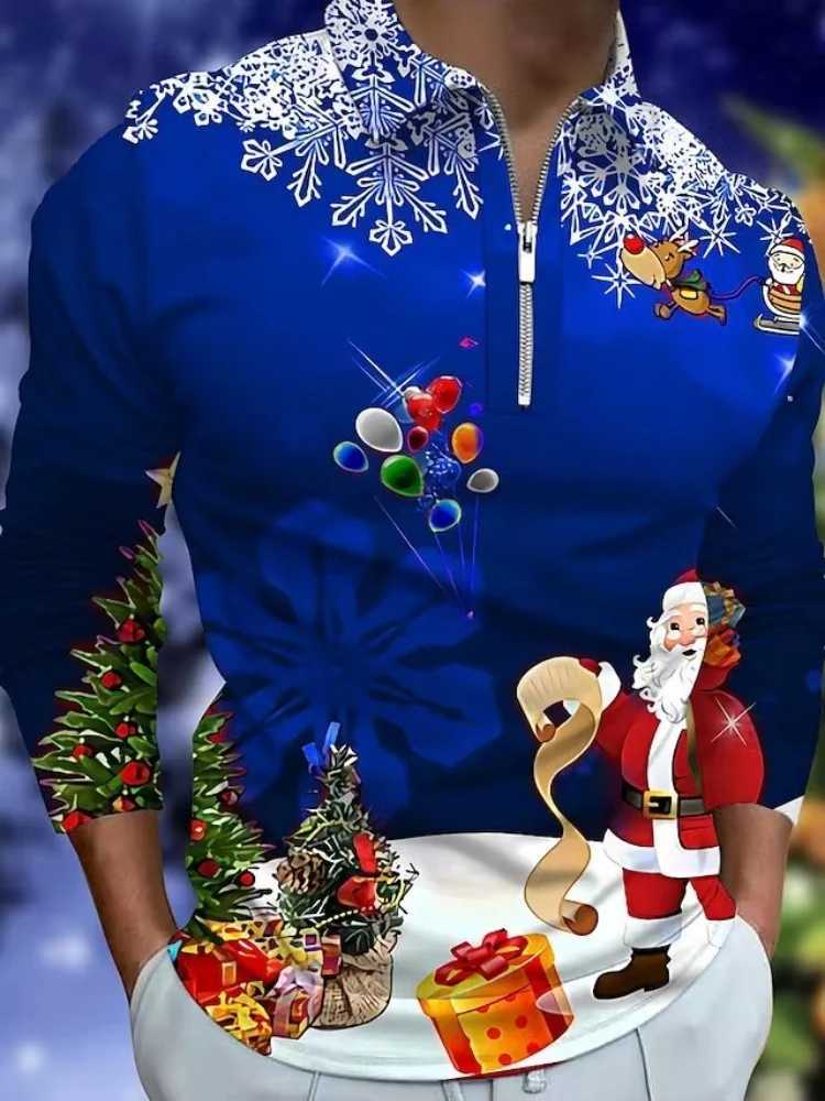 Mens Christmas 3D style graphic long SVE shirt fresh Strt casual fashion mens lapel comfortable soft top W241106