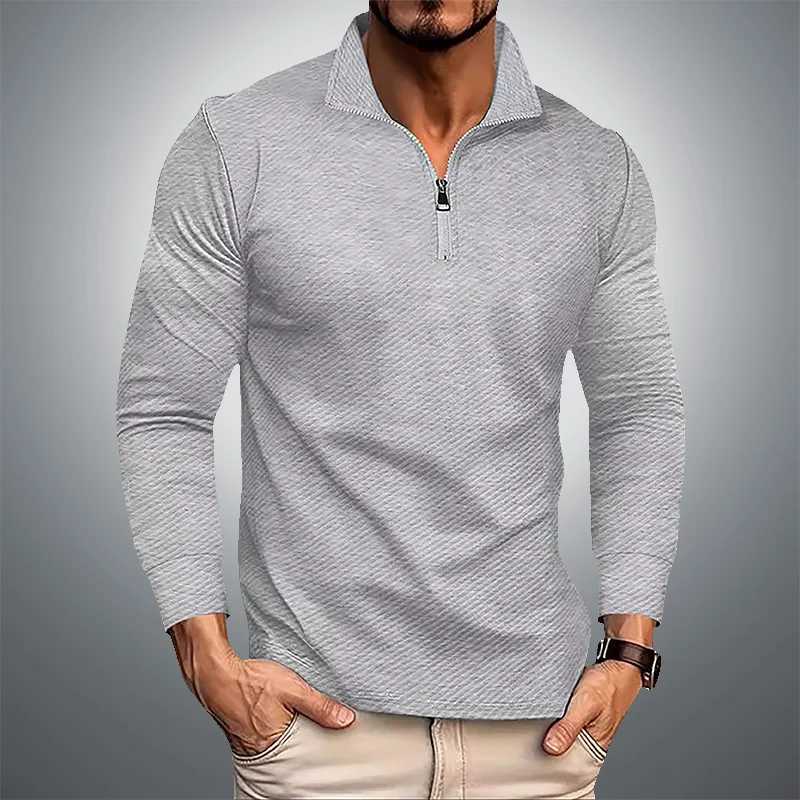 Autumn and Winter Mens Long Sved Shirt Mens Business Casual Zipper Strt Casual Sports Solid Color Top W241106