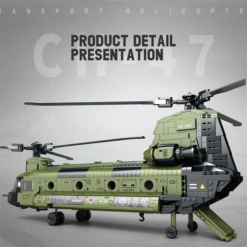Free shipping 1622PCS CH-47 Chinook Transport Plane Building Blocks Military Armed Helicopter Fighter Model Bricks Kids Toys Christmas Gifts