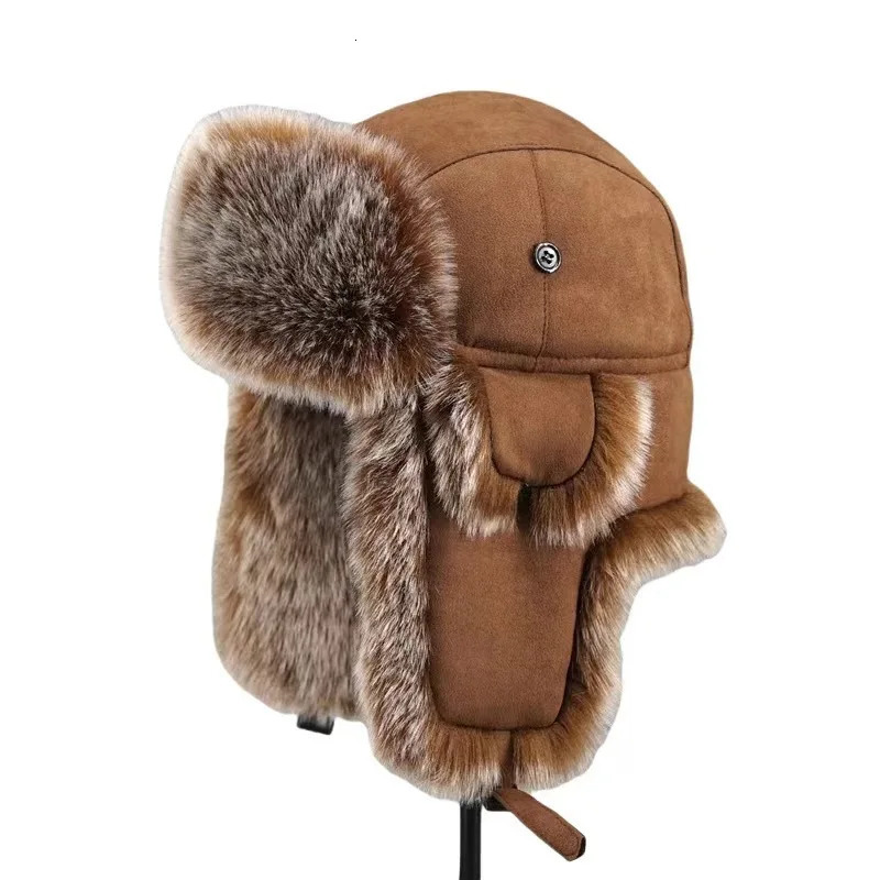 Mens Winter Hunter Pilot Cavalry Ear Hoods Warm Russian Waterproof Ski Hat Bomber Hat Warm Ear Protection Hat 241106