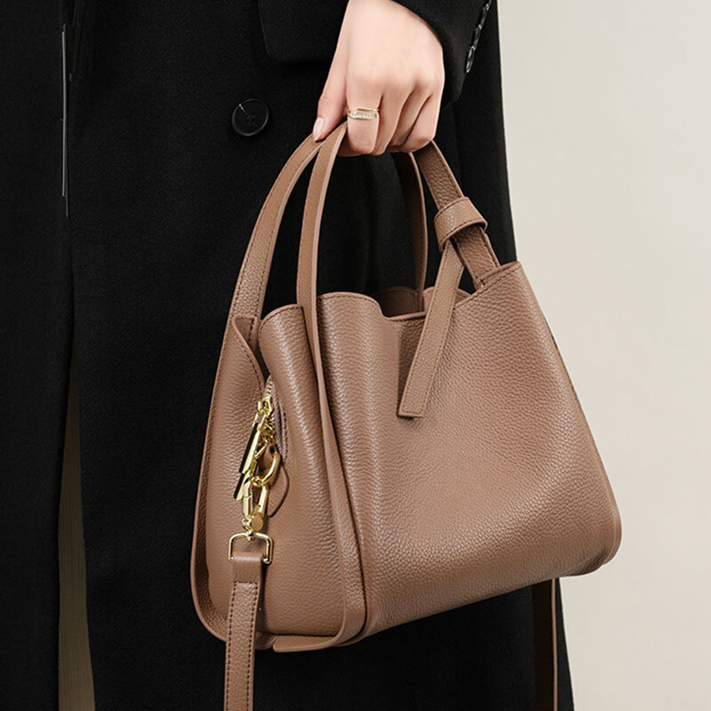 Cowhide Women's Bag New Large Capacity Women Crossbody Shoulder Bags Fashion Genuine Leather Female Handbags Check Style
