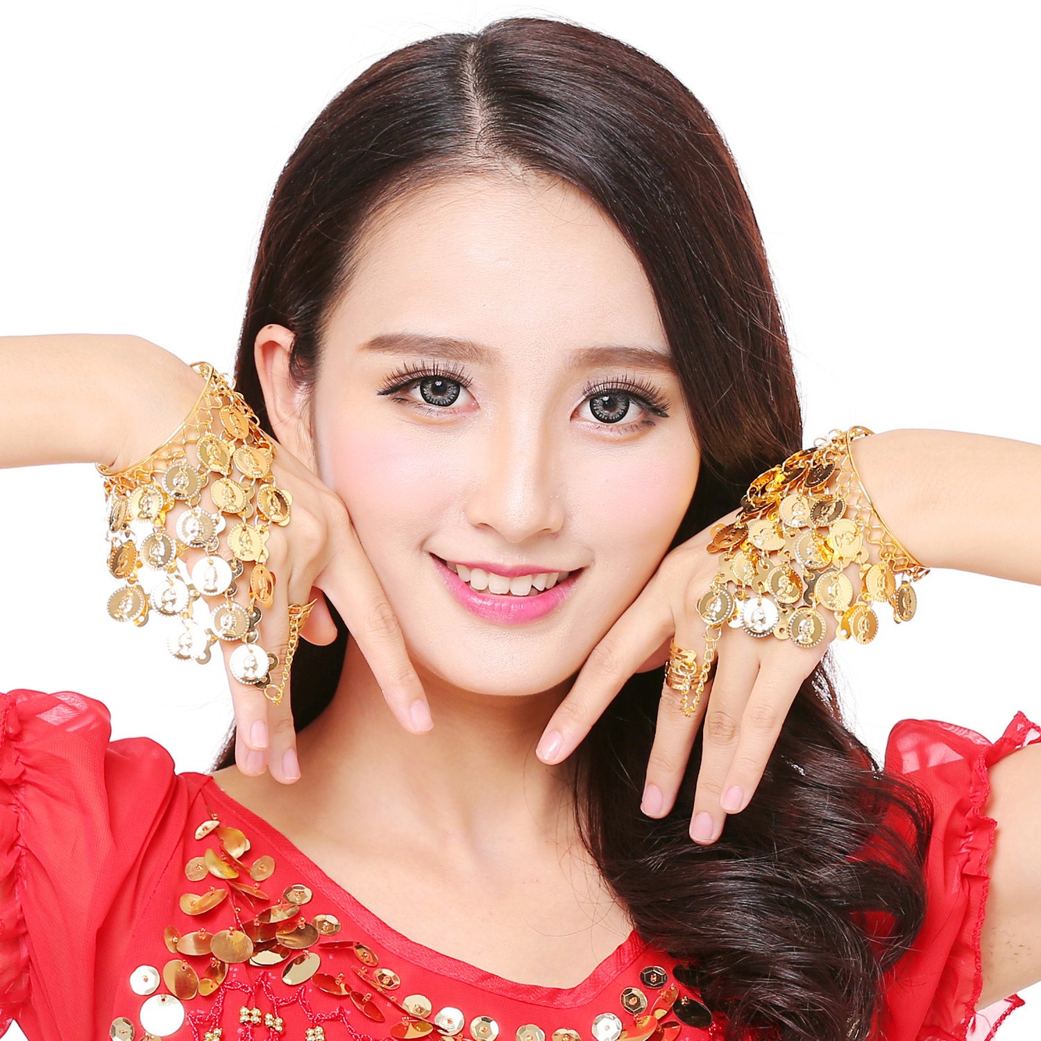 Exotic Ethnic Style Coin Bracelet Indian Dance Performance Costume Jewelry Accessories Gold Circular Ring Bracelet