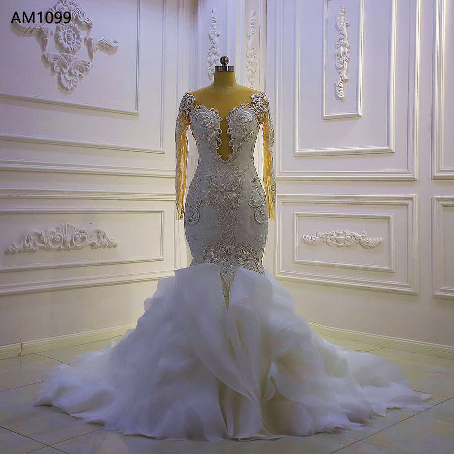 Long Sleeve Lace Ruffle Mermaid Wedding Gowns
