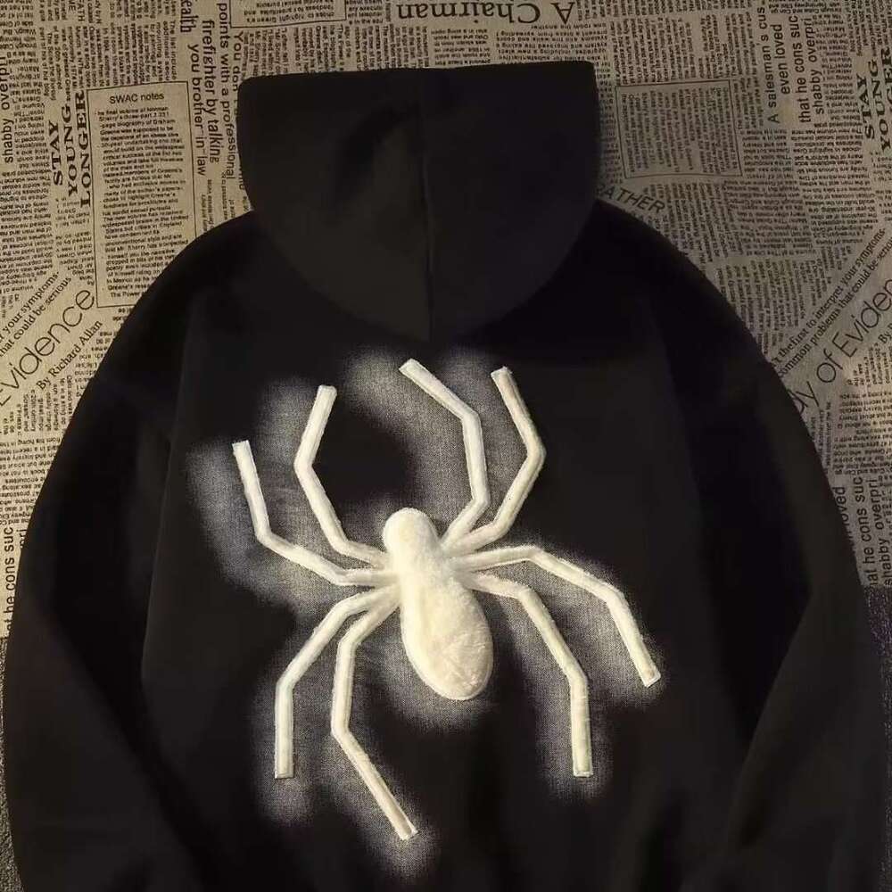 shanshi spider hoodie American flocking spider hooded sweater for men in spring and autumn loose casual oversize cardigan coat hoodie