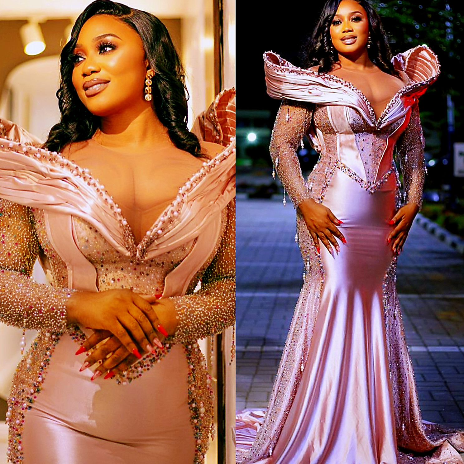 2024 Plus Size Pink Mermaid Prom Dresses For Special Occasions Satin Beaded Sequined Evening Party Birthday Gowns Dress For Women Vestidos de novia