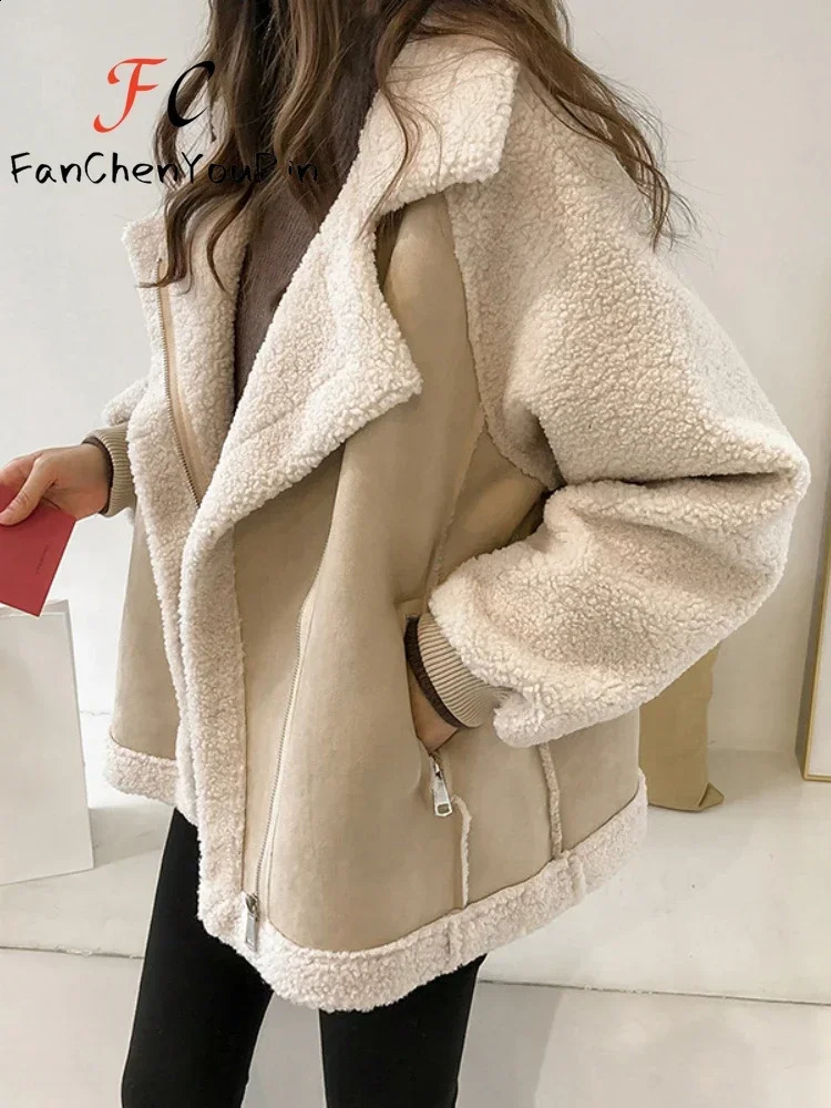 Womens Coat Autumn Winter Loose Big Lapel Lambswool Covered Button Jacket Fashion Casual Faux Fur Soft Warm Coats Women 241105