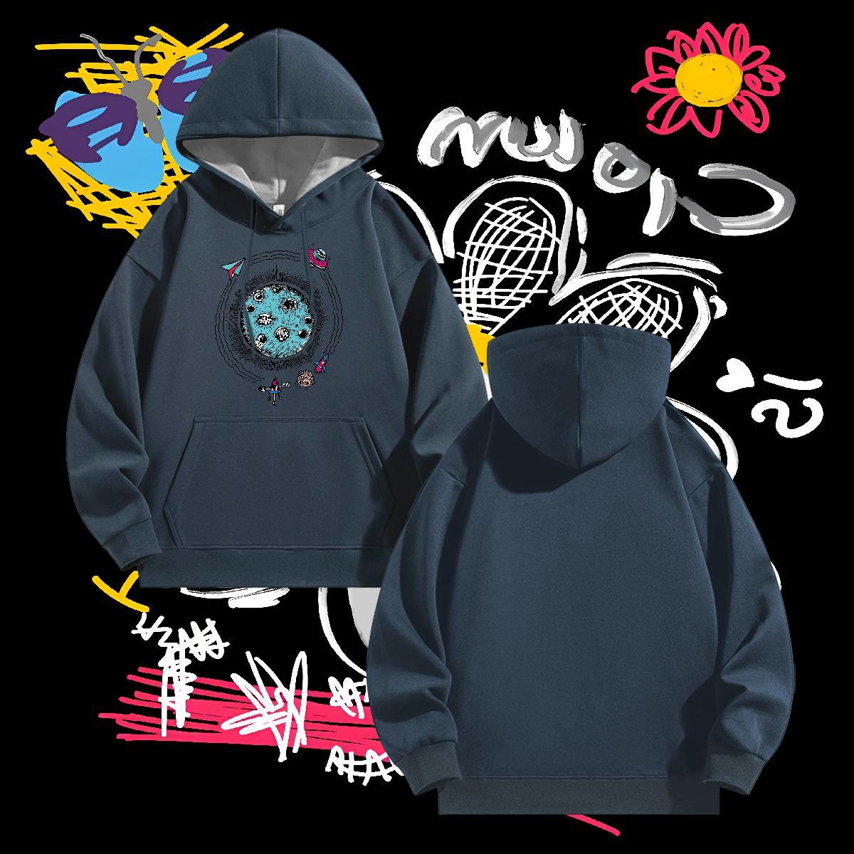 Fashion New Men Sweatshirt hoodie Long Sleeve Drawstring Cool Design Couples Hoodie Anime Print Clothes Casual Velvet Thick