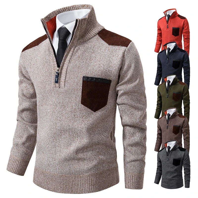 Pullover Men Sweater Cashmere Thick Polo Shirts Korean Half Zipper Cold Blouse Stand Collar Autumn Winter Outerwear Cloth 241106