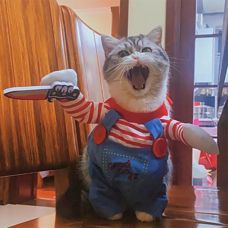 Funny Cat Clothes Halloween Cosplay Costumes For Small Medium Dog Cats Creative Pet Party Kitten Jumpsuits Soft Warm Cat Coat 241106