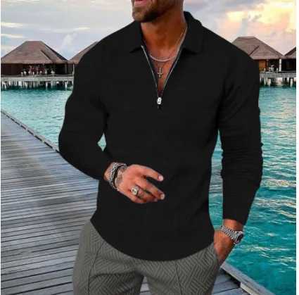 Mens new spring and autumn plus SVE collar zipper premium casual shirt W241106