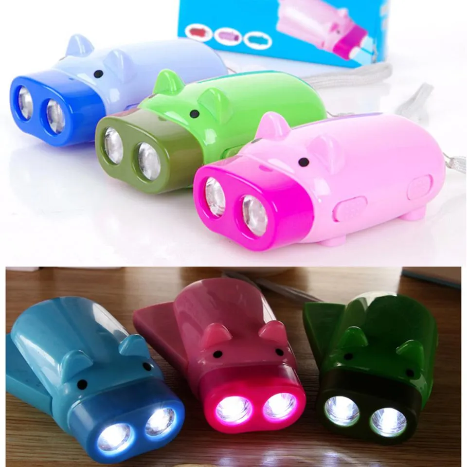pressure rechargeable mini flashlight kids toy lighting pocket torch piggy design with 3 led advertising gift 11 LL