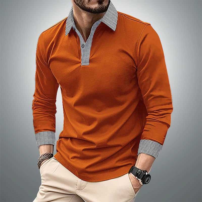 Spring and Autumn Mens Long Sve Shirt Business Office Fashion Collar T-shirt Mens Casual Sports Solid Color Top W241106