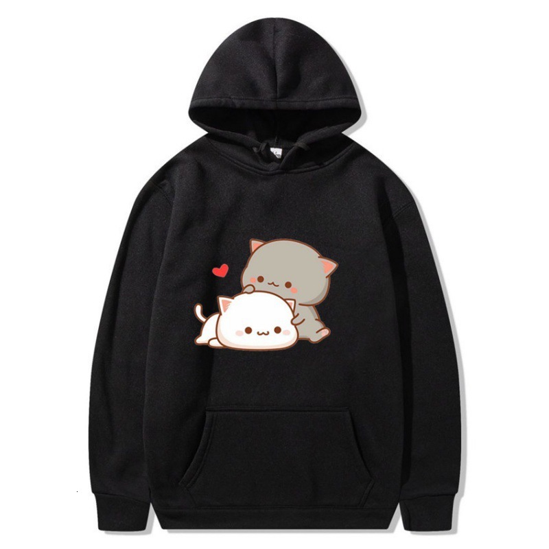 New designer Harajuku cartoon hoodie cute cat print men's and women's velvet street hoodie trendy hoodie