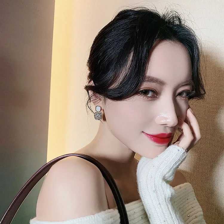 S925 Silver Needle Geely Rhinestone Square Earrings New Internet Celebrity Temperature Beauty Earrings Jewelry Accessories X241106