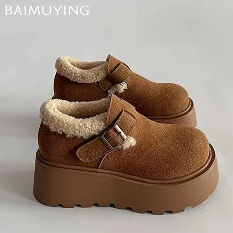 Suede Women Snow Ankle Boots Fur Platform Casual Sneakers Cotton Loafers Shoes Winter 2025 Trend Warm Walking Botas De Mujer