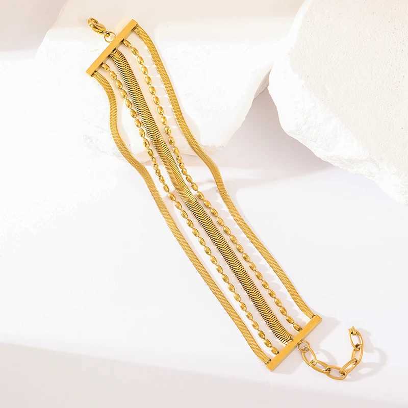 EILIECK 316L stainless steel Mtilayer wide bracelet suitable for fashionable new gold waterproof wristband jewelry gifts for girls X241106
