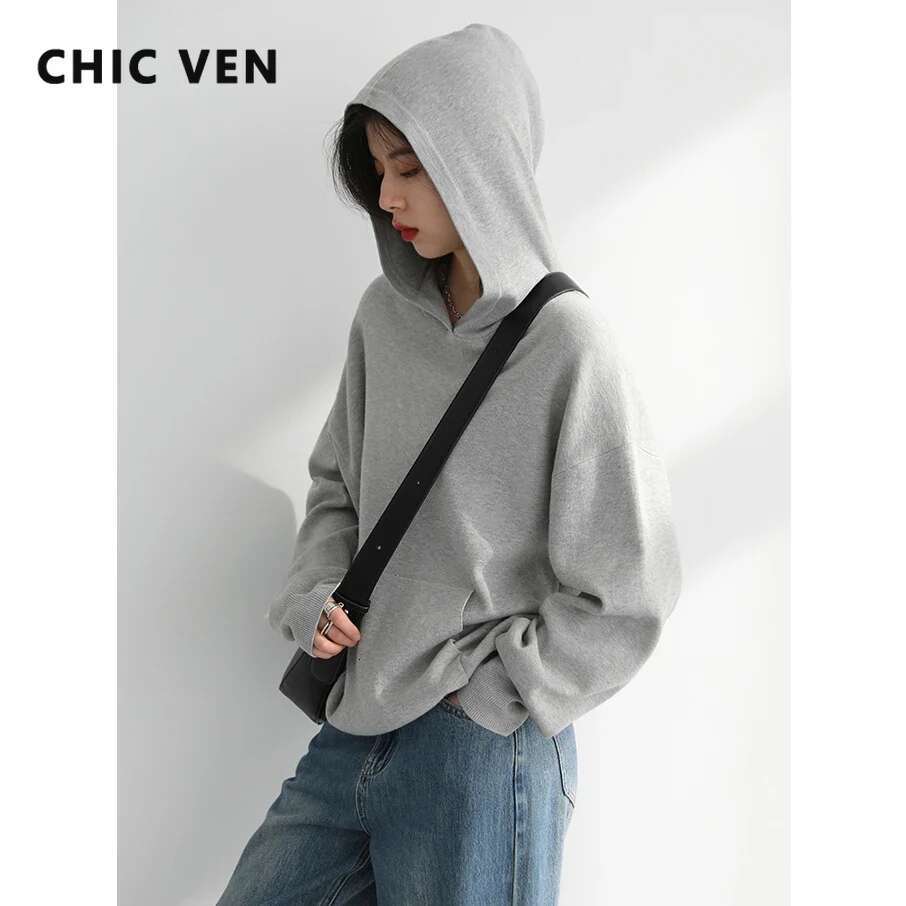 CHIC VEN Women's Sweaters Solid Casual Hooded Knitted Sweater Coat For Woman Long Sleeve Jumpers Female Tops Autumn Winter 2022