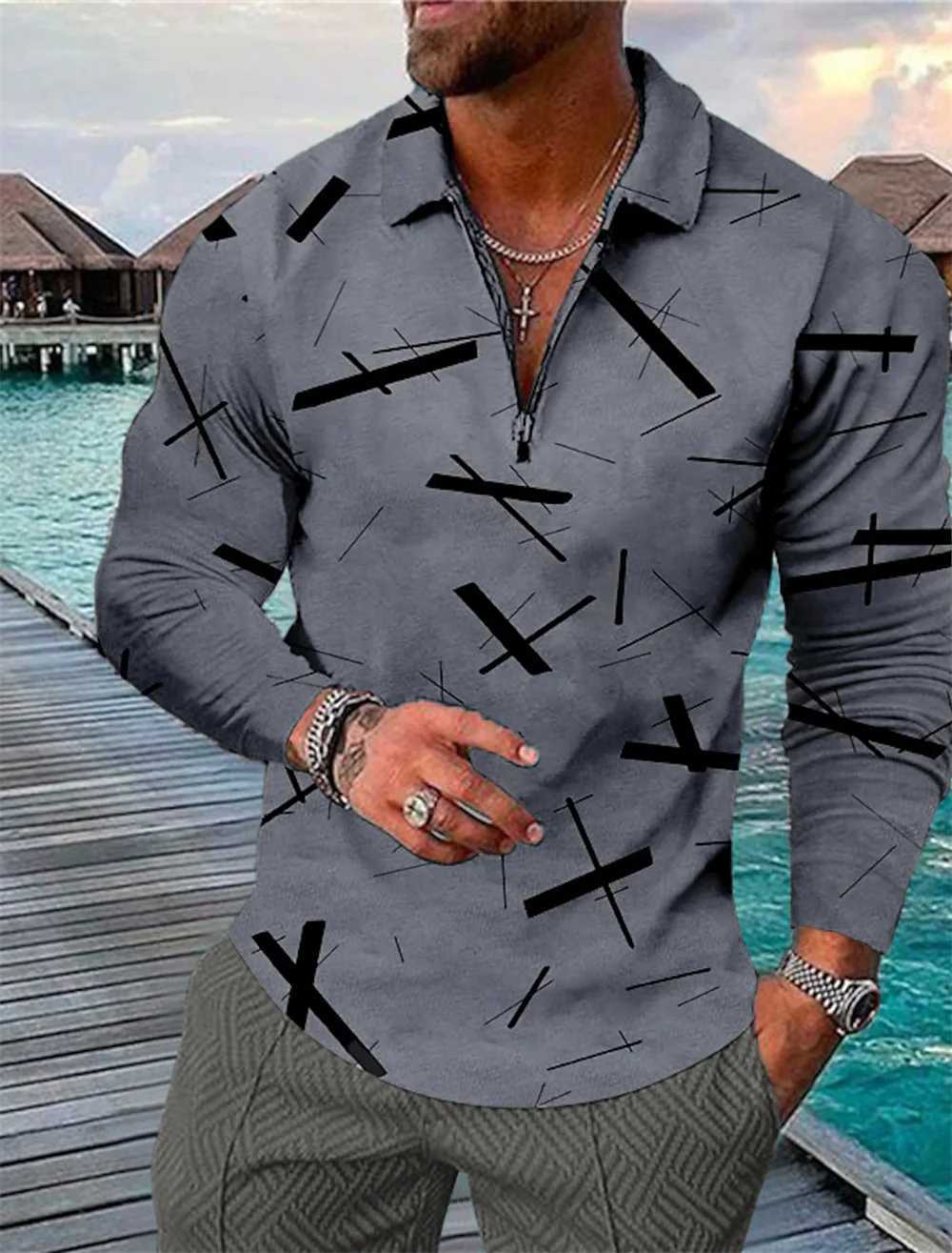3D Pattern Printed Shirt Mens Haiyi Beach Zipper Design Mens Shirt Top Casual Sports Long Sve T-shirt Mens Clothing W241106