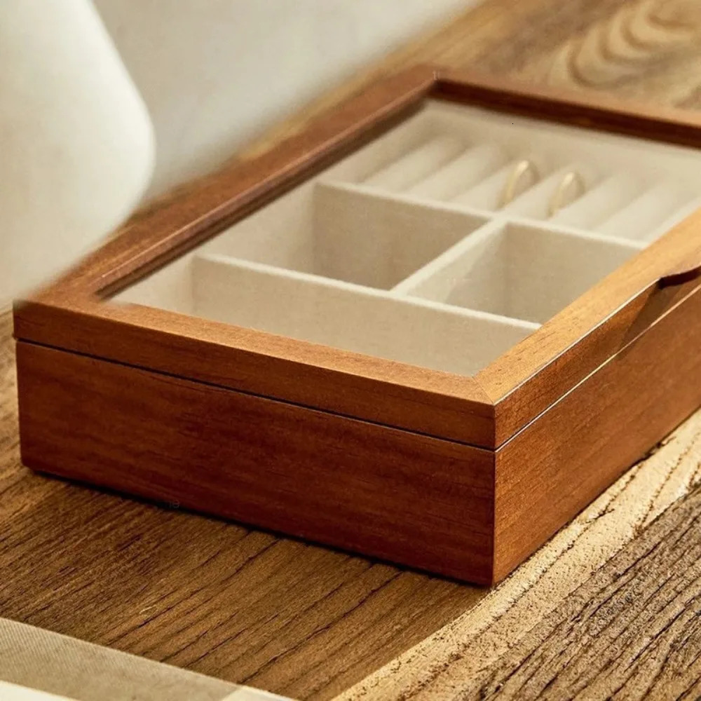 Wooden jewelry box mini multifunctional female organizer storage jewelry box personalized packaging supplies 241106