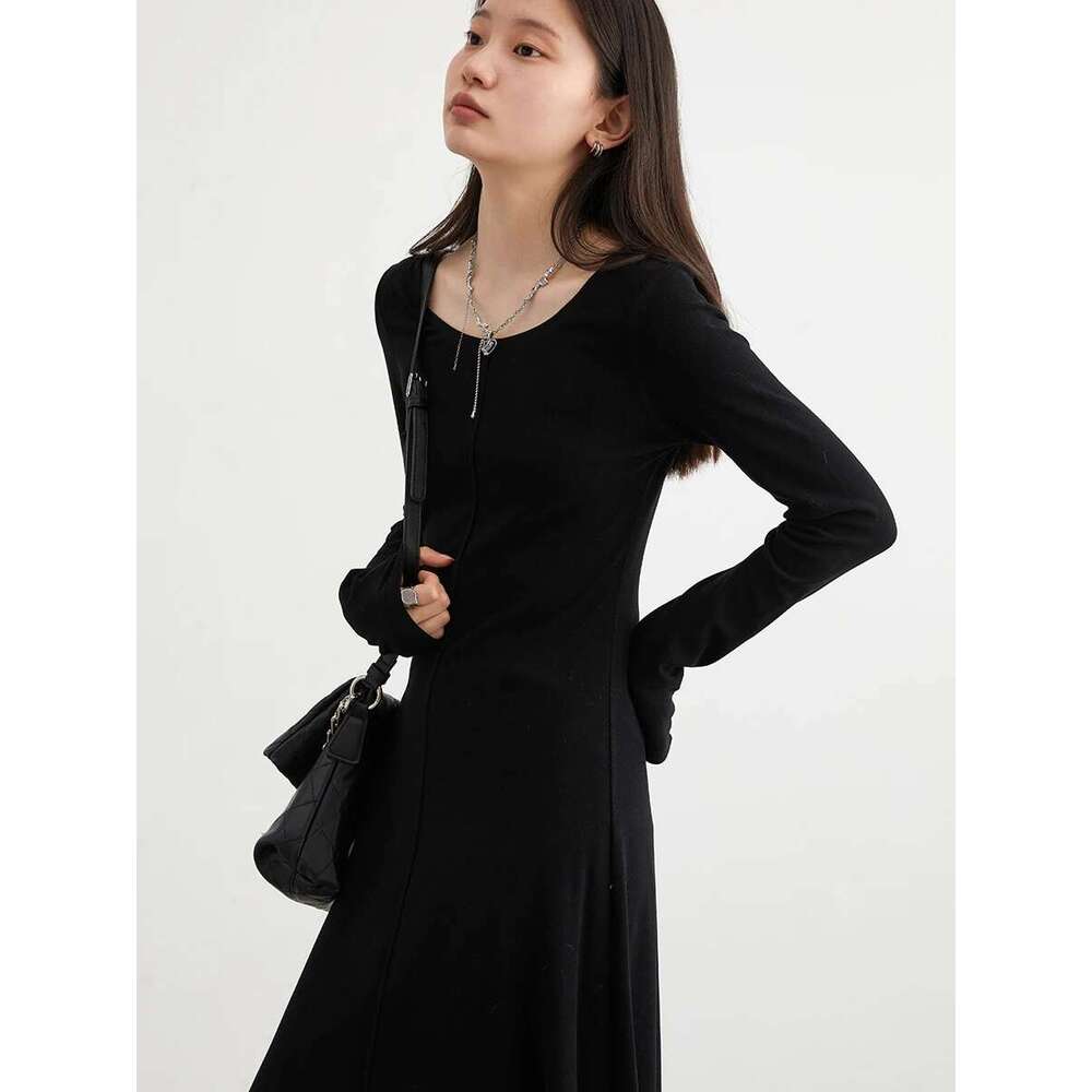 CHIC VEN Korean Women Dresses Solid Sleeve New Round Neck Long Dress A E Bottom Skirt Autumn Spring 2023