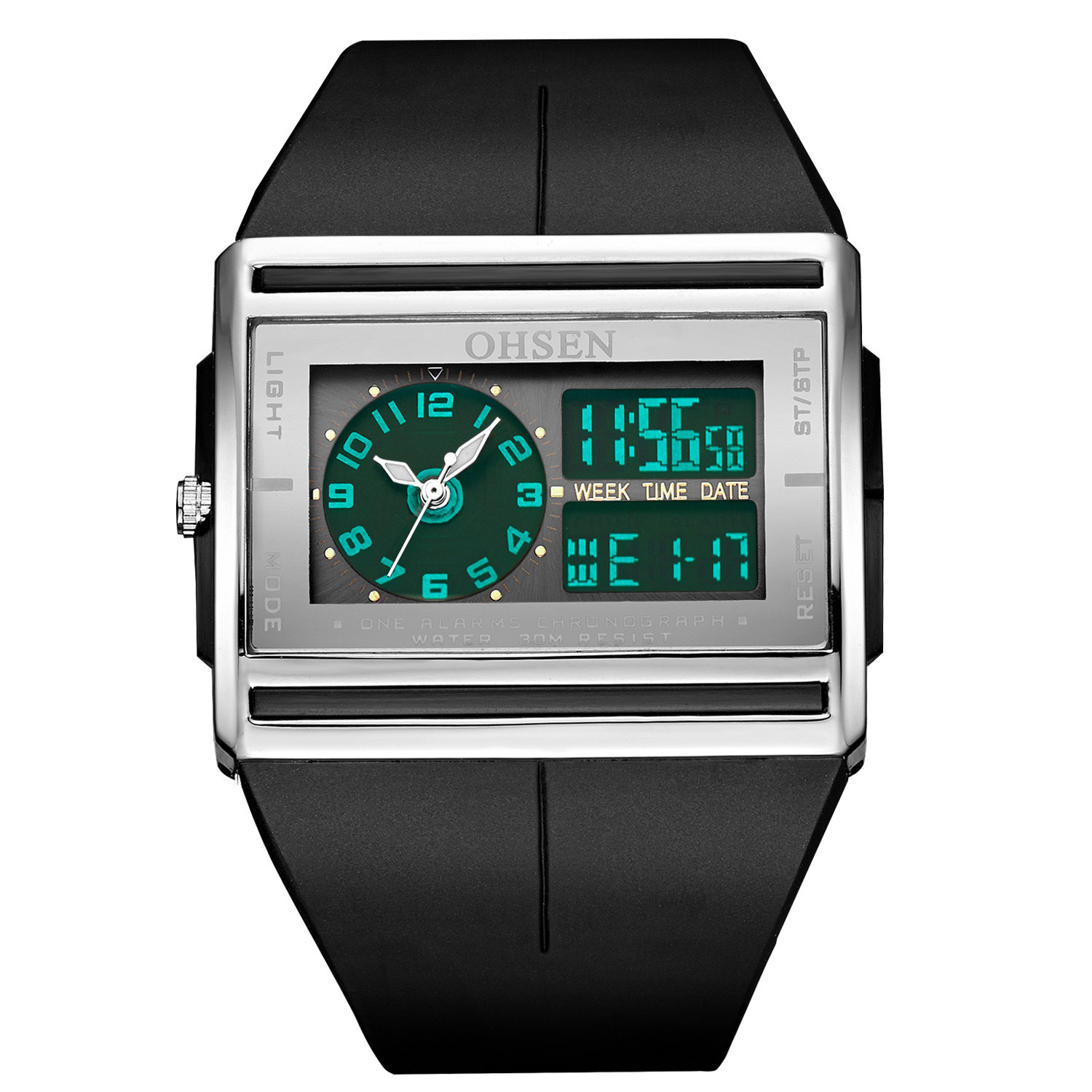 Luminous waterproof student watch alarm clock function quartz titanium alloy case crystal mirror silicone strap thickness 10 mm diameter 37 mm warrant