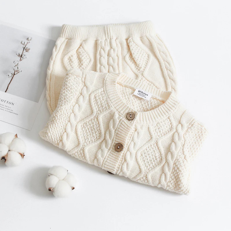 Cotton Boys Girls Baby Knit Sweater Cardigan Shorts Suit Autumn Winter Children Clothing Baby Clothes Suit 241106