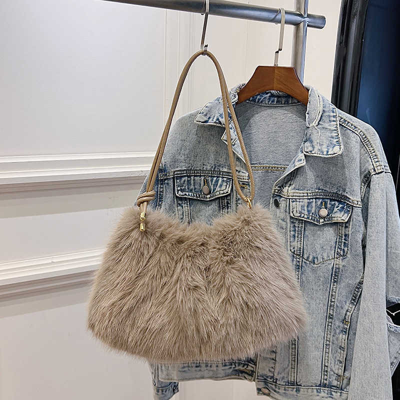 imitation rabbit fur bag, women's fashionable versatile armpit bag, casual hand-held shoulder bag, small fragrant style plush bag 241115