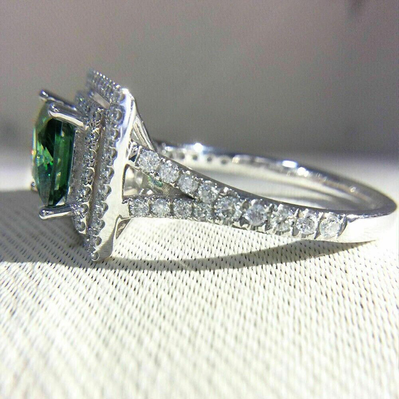 Sparkling Wedding Rings Handmade Elegant Luxury Jewelry 925 Sterling Silver Princess Cut Emerlad CZ Diamond Party Eternity Women Engagement Band Ring 