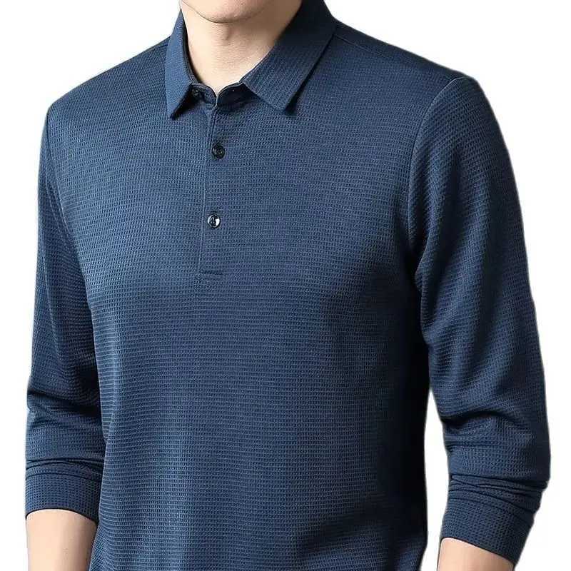 SHIONFA Mens Wfle Long Sve Solid T-shirt Elastic Casual Autumn Clothing Comfortable Collar Casual Shirt 4XL W241106