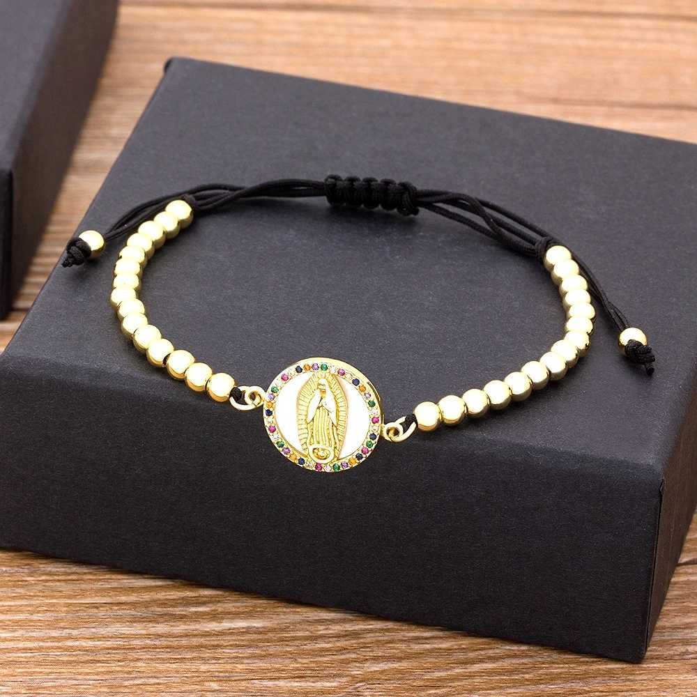 Nidin New Fashion Color Zircon Virgin Mary Copper Charm Chain Necklace Bracelet Jewelry Set X241106