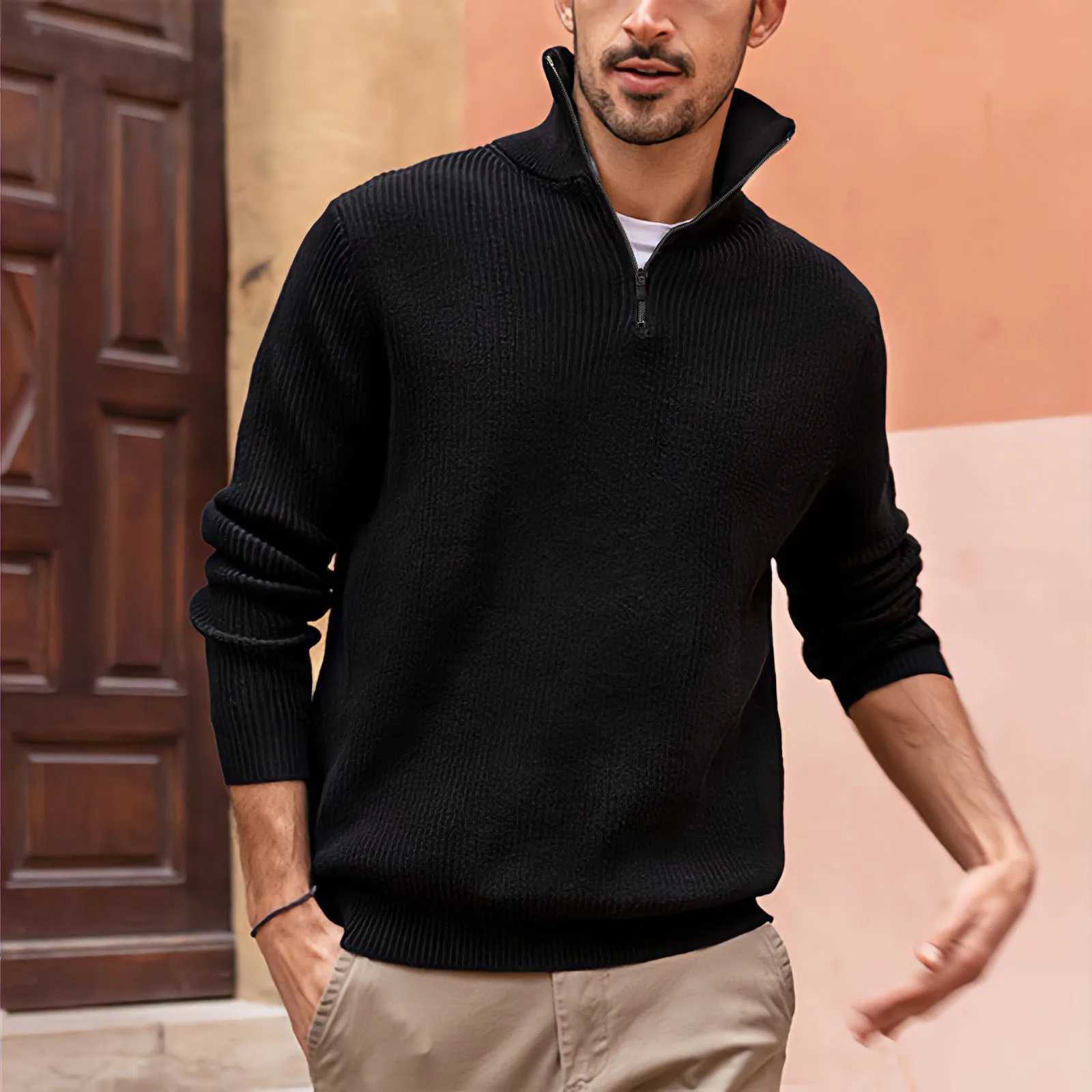 Autumn and winter new zipper high neck mens shirt strut casual solid color long SVES sportswear W241106