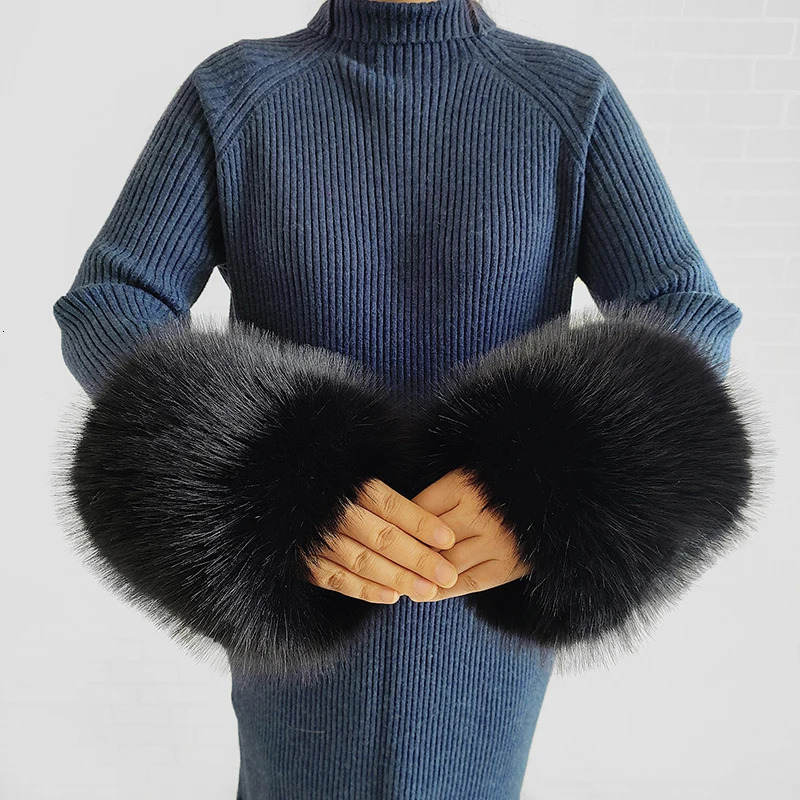 Winter faux fur cuffs faux fur cuffs womens thick plush windproof wristband sleeve 241106