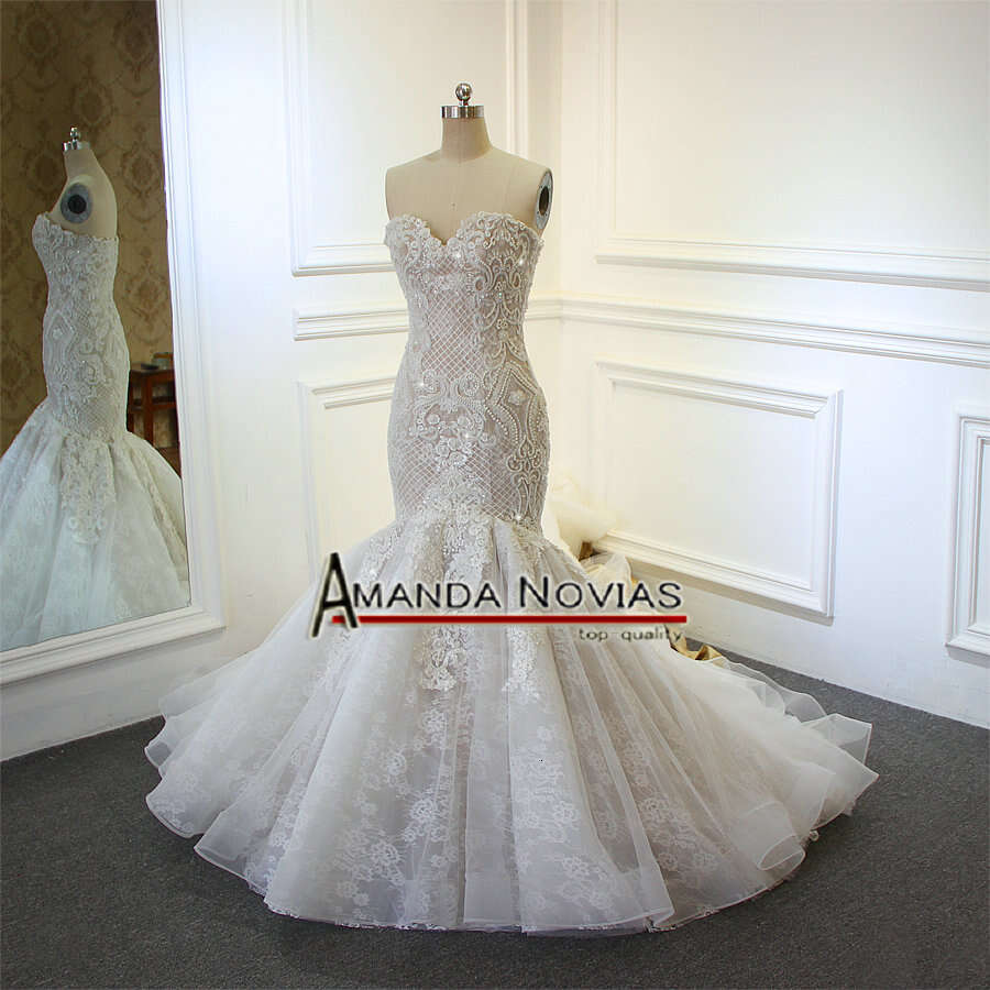 New Model Contrast Dresses Champagne Color Shinny Full Beading Mermaid Wedding Dress