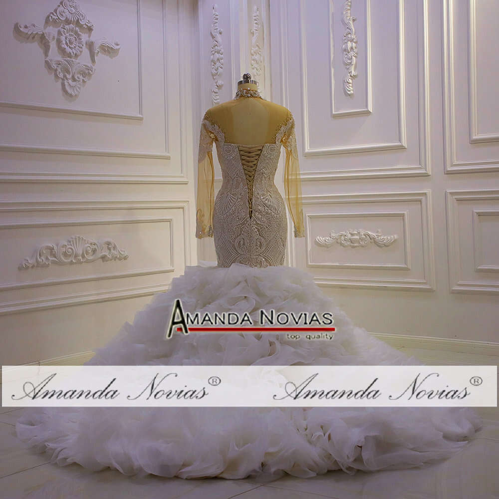 High Neck Long Sleeve Special Lace For Ruffles Mermaid Wedding Dress