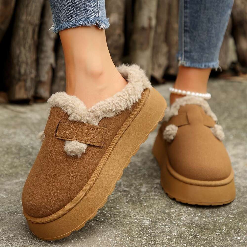 Cozy Plush ed Ankle Boots Soft Solid Color Design, Comfortable Buckle Strap, Warm Winter Shoes Women - Perfect for Cold Weather, Casual Daily Wear