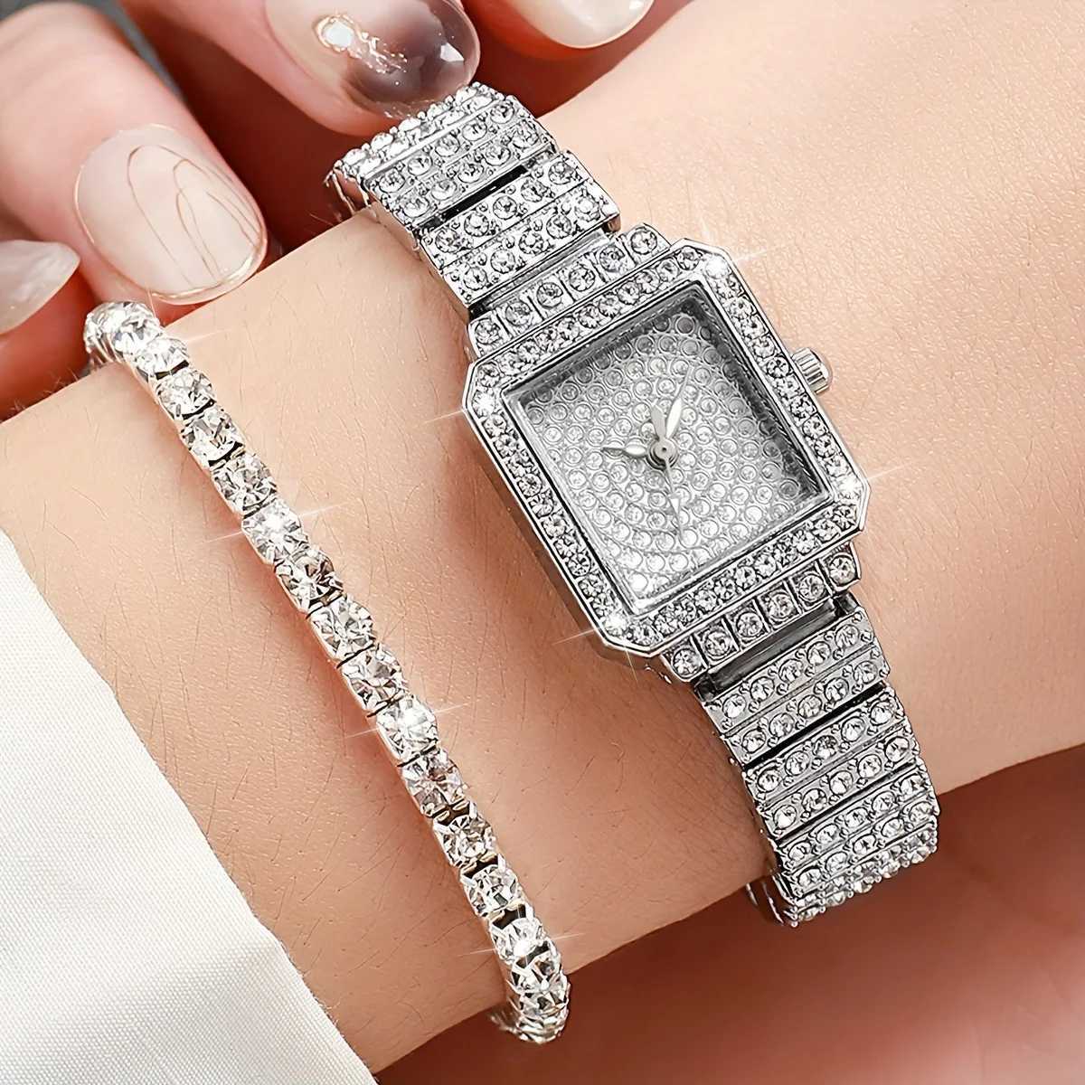 6 pieces/set of warm luxury rhinestone quartz watches sparkling fashion simulation watches and jewelry sets a gift for M X241106